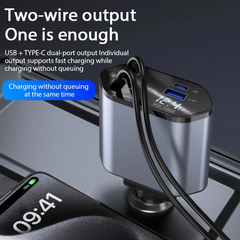 4 in 1 Retractable Car Charger