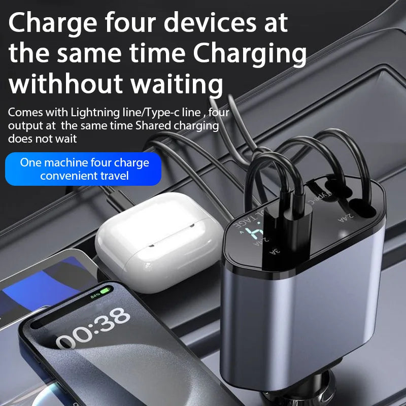4 in 1 Retractable Car Charger